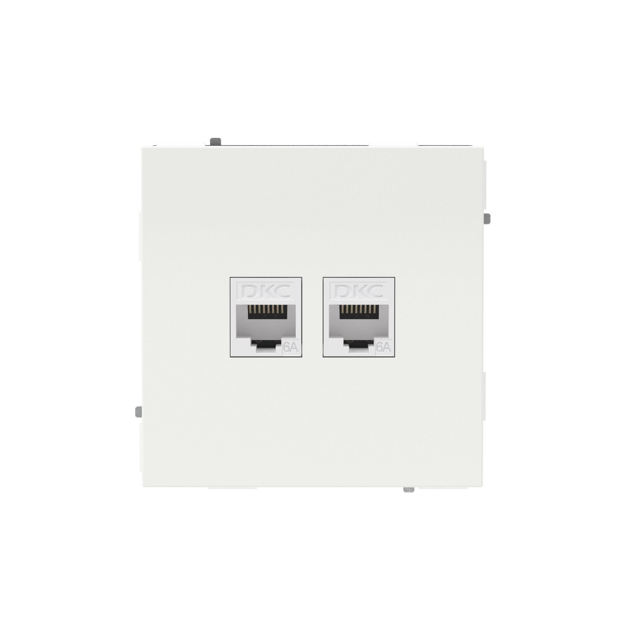 DKC KANT Компьютерная розетка RJ-45 без шторки, кат.6А двойная, белая магнолия