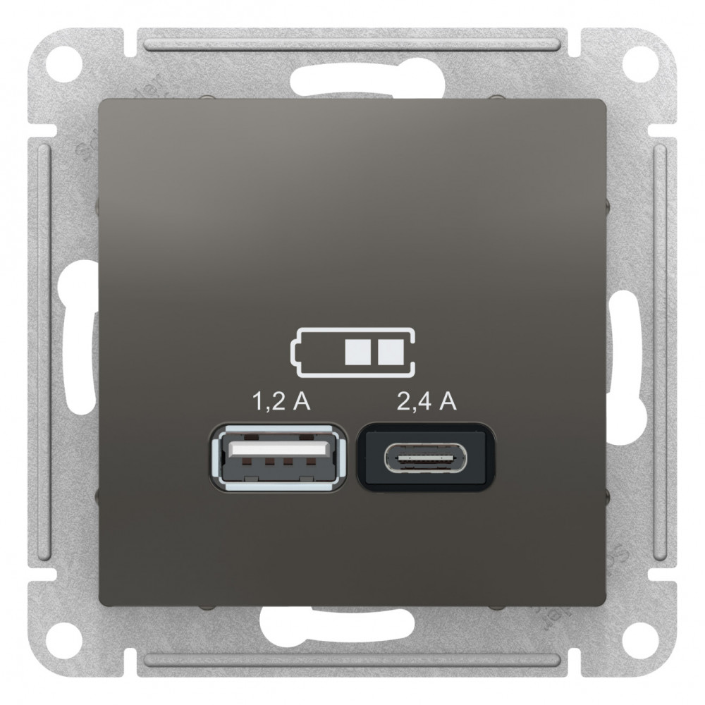 SE AtlasDesign Сталь USB A+С, 5В/2,4 А, 2х5В/1,2 А, механизм