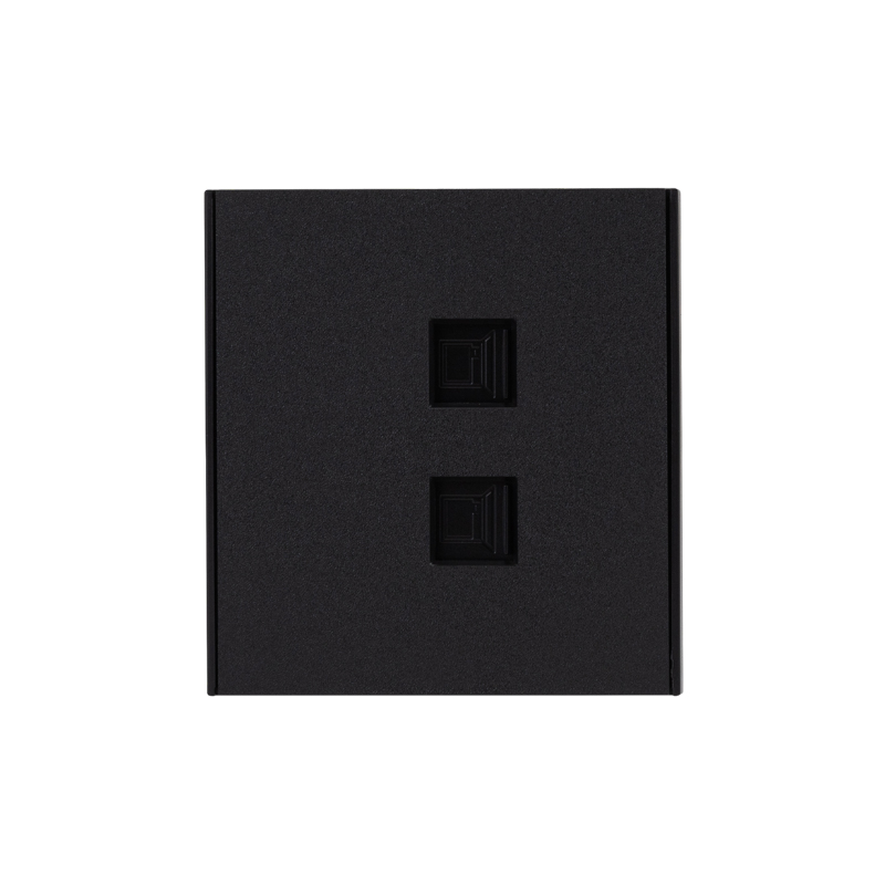 KRANZ STRONG Розетка компьютерная двойная RJ45+RJ45 кат6 с/у антрацит , с 1-пост. рамкой