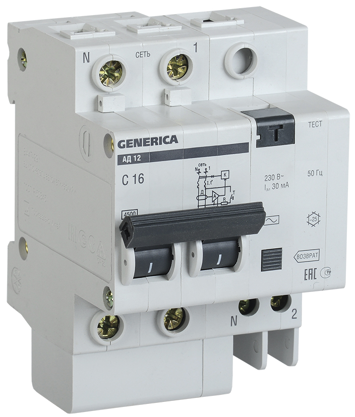 IEK GENERICA Диф.автомат АД12 2Р 63А 30мА