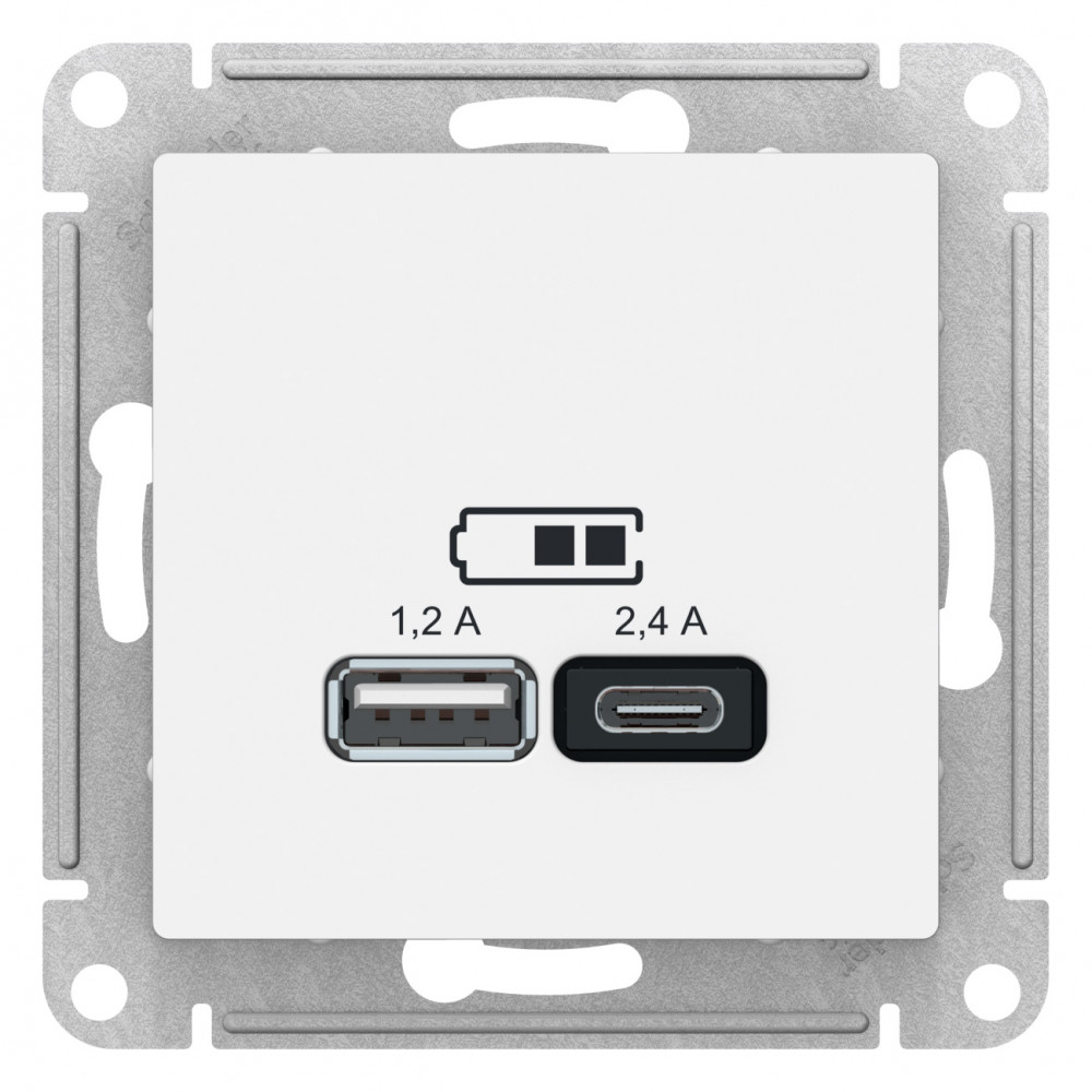 SE AtlasDesign Белый USB A+С, 5В/2,4 А, 2х5В/1,2 А, механизм