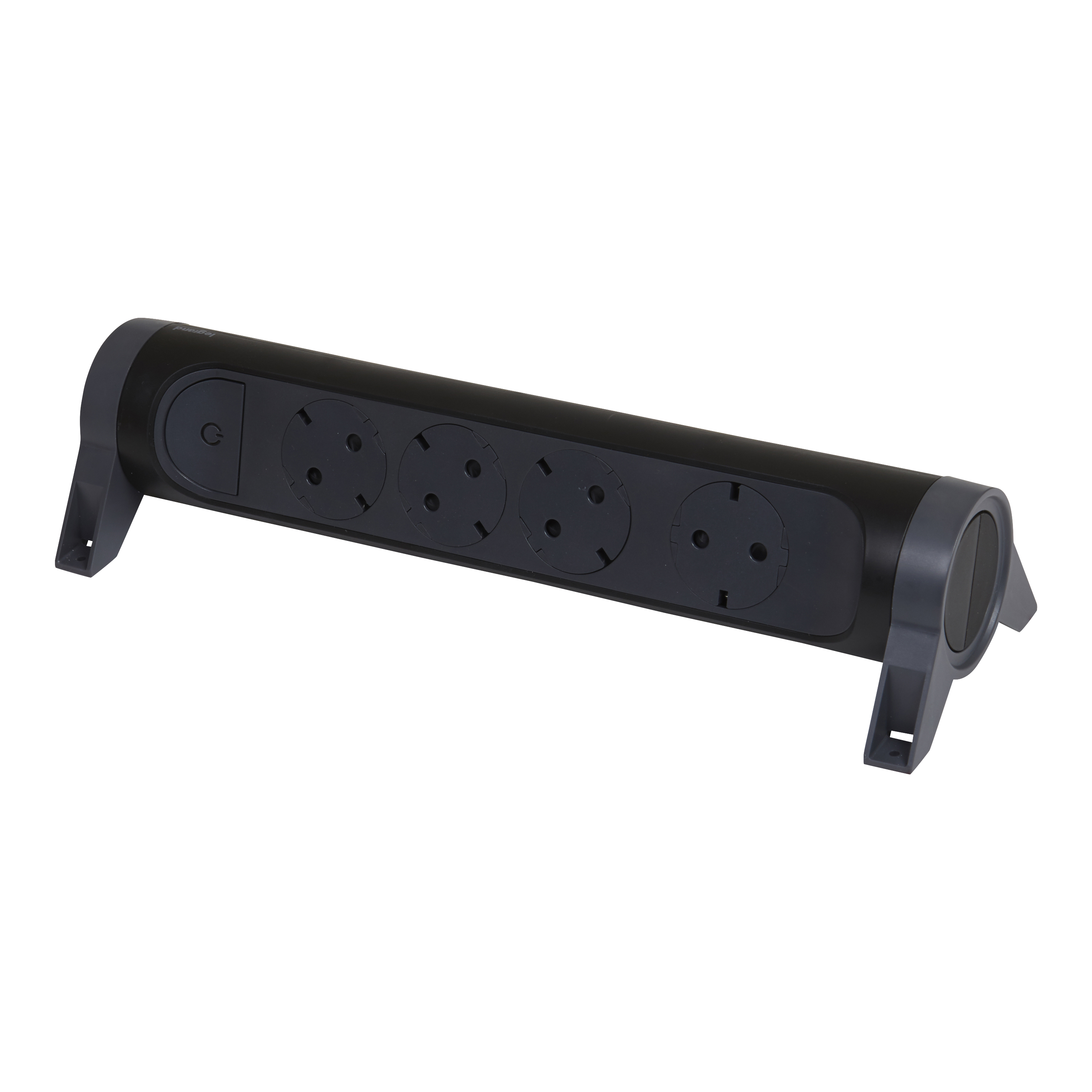 Legrand Revolution Комфорт Черный Удлинитель 4x2К+З с выкл., без кабеля, плоские розетки, фиксируемый поворотный блок