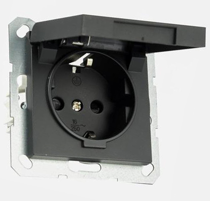 Jasmart G Антрацит Розетка с/з со шторками с крышкой 16A 250V~