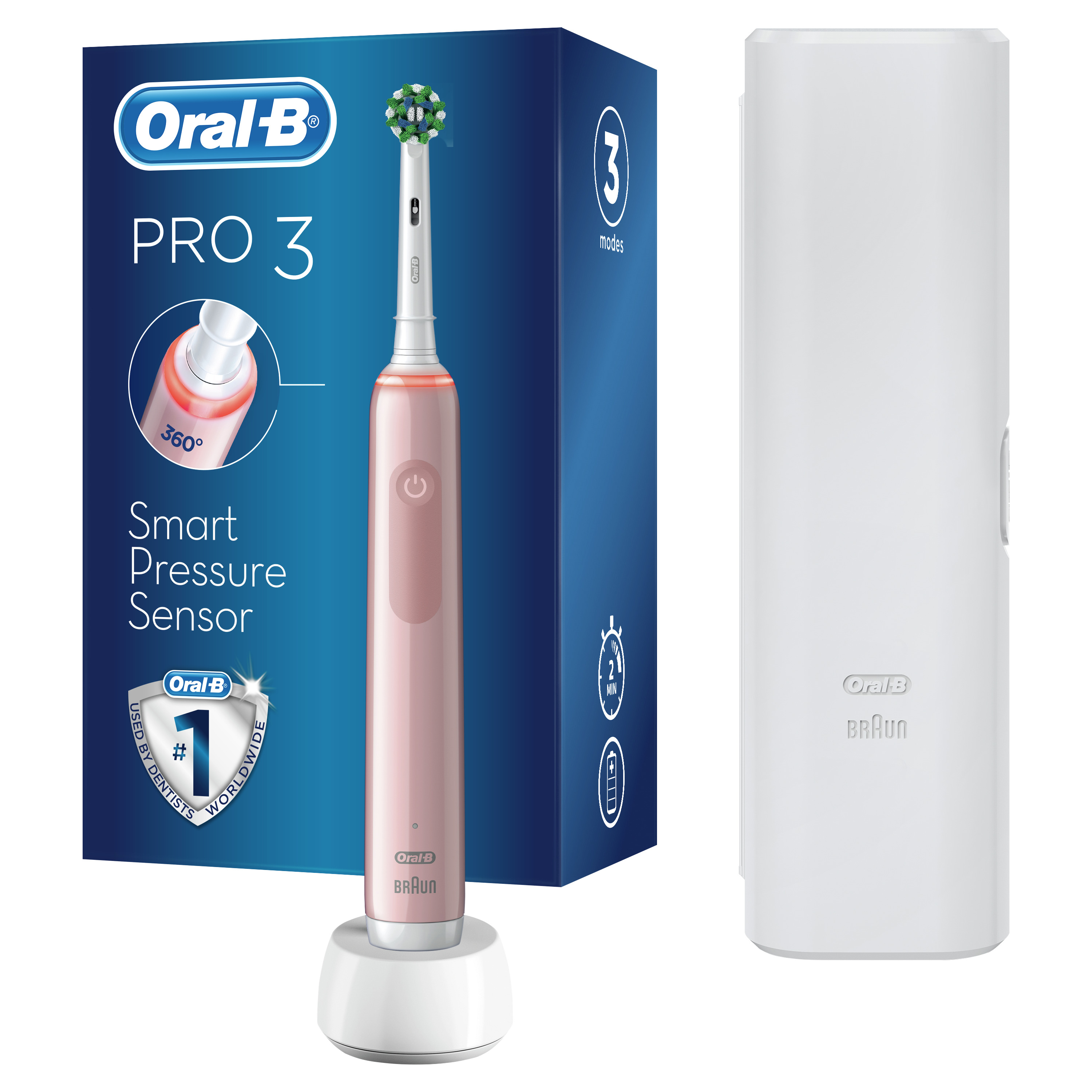 Электрическая зубная щетка ORAL-B Pro 3 (3500)/D505.513.3X Розовая 3 режима с футляром тип 3772