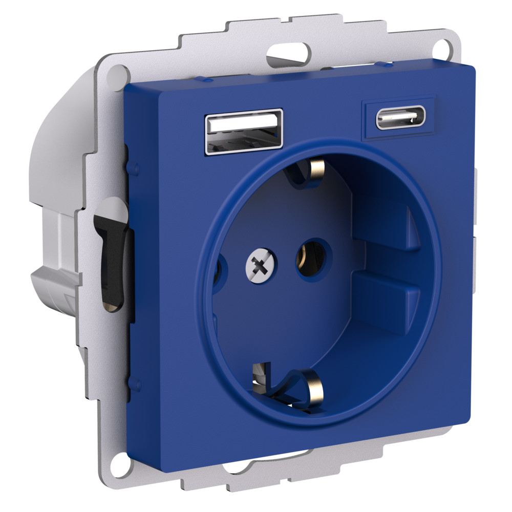 SE AtlasDesign Аквамарин Розетка 16А c 2 USB A+C, 5В/2,4А/3,0А, 2х5В/1,5А, механизм