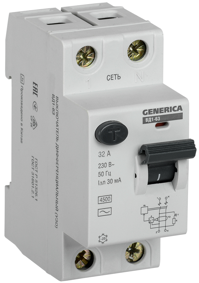 IEK GENERICA УЗО ВД1-63 2Р 32А 30мА