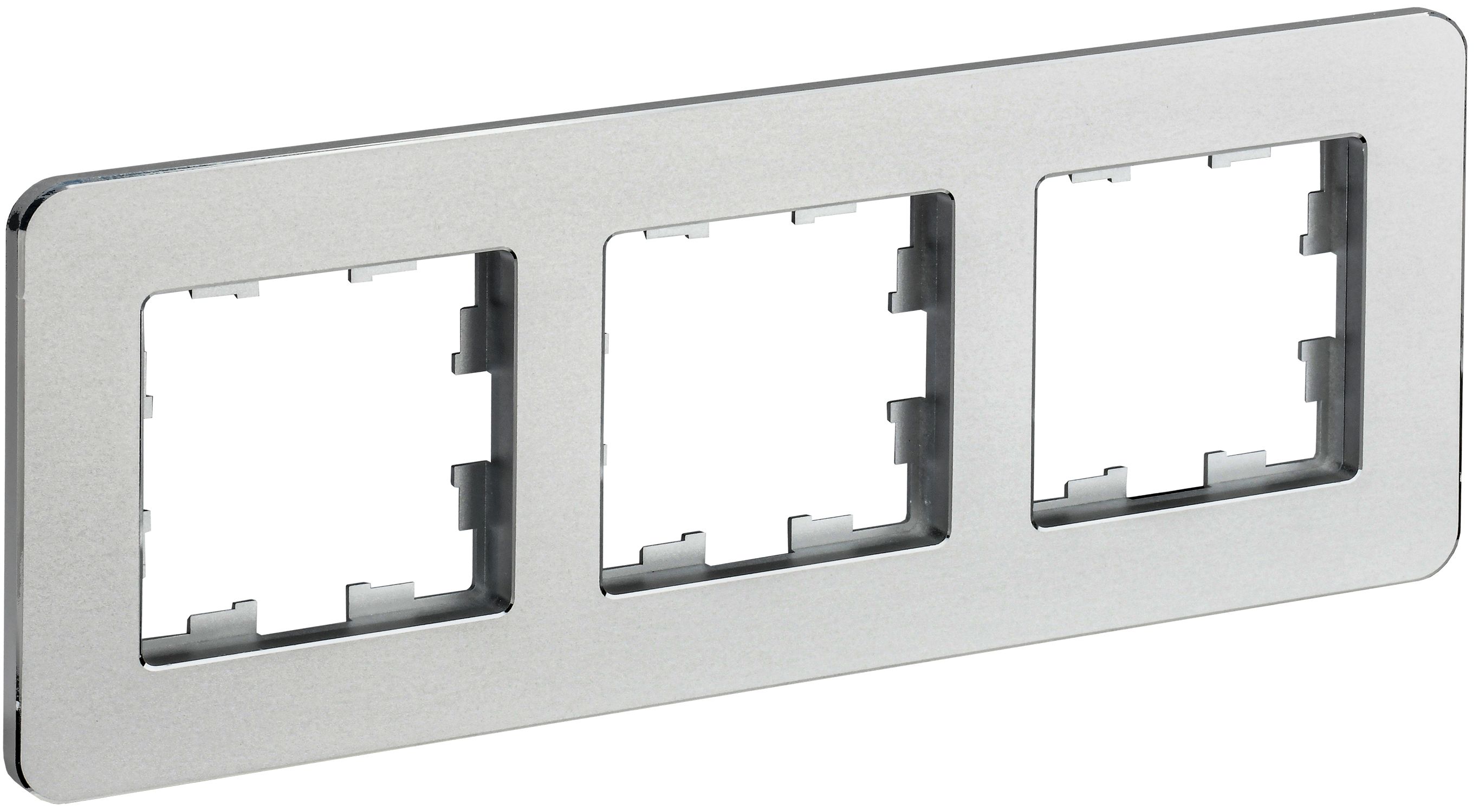 IEK BRITE DECOR Алюминий металл. скругл.угол Рамка 3-м РУ-3-1-Бр RE
