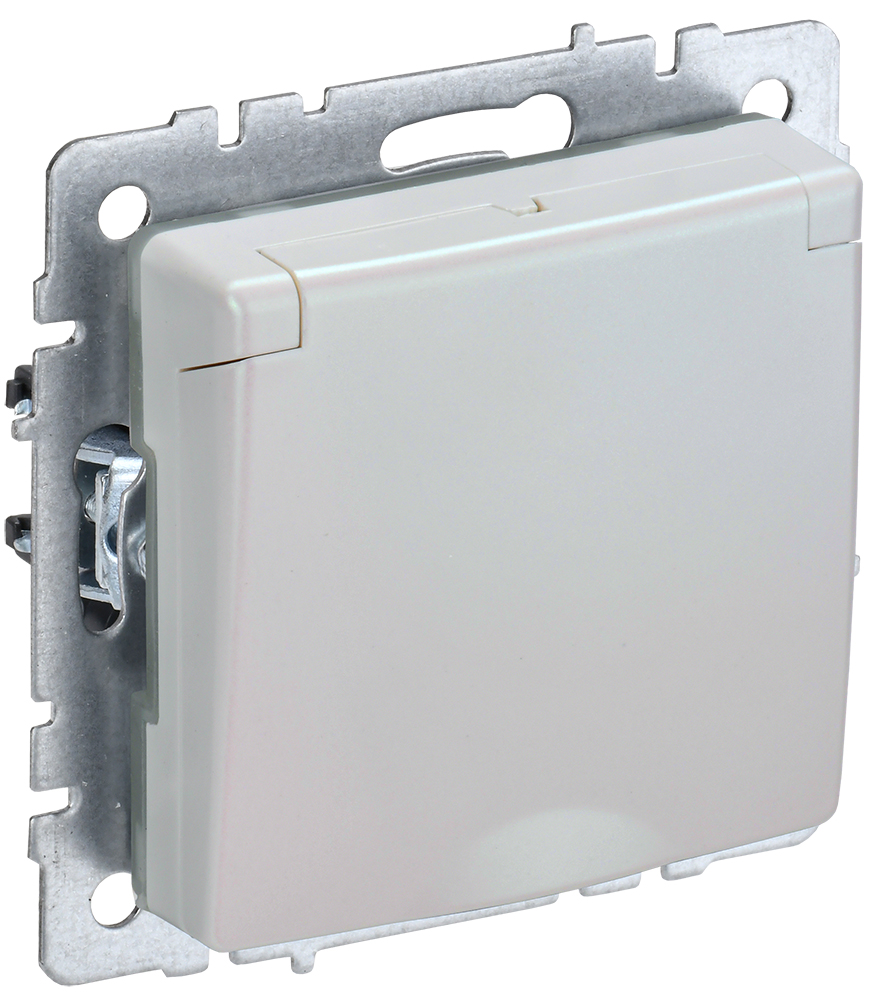 IEK BRITE Розетка 1-местная с заземлением с защитными шторками и крышкой 16А IP20 РСбш10-3-БрЖ жемчуг