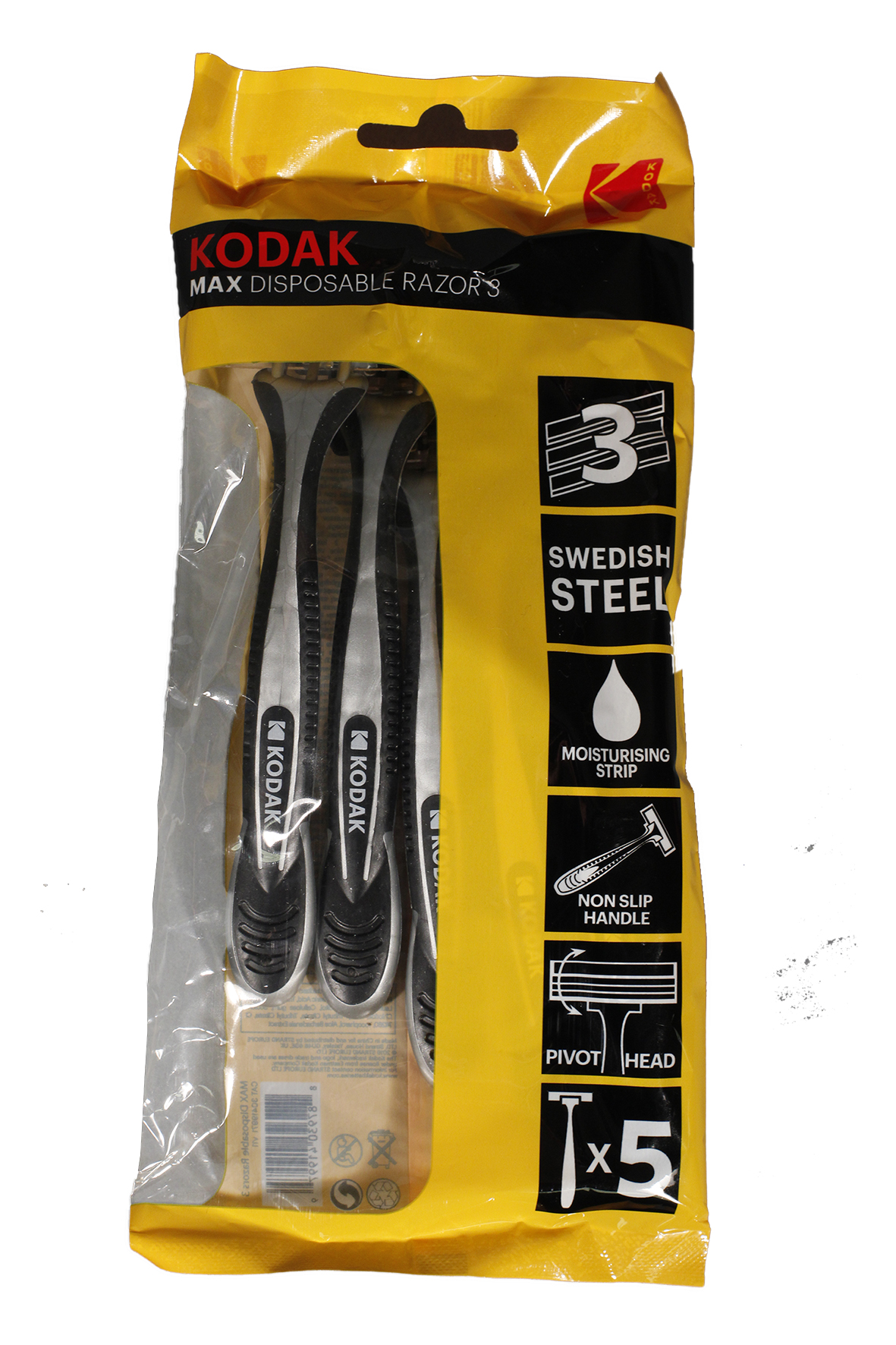 Одноразовые станки для бритья Kodak Disposable Razor Max 3 мужские серебро/черный 5шт. 3 лезвия (120/480/10080)