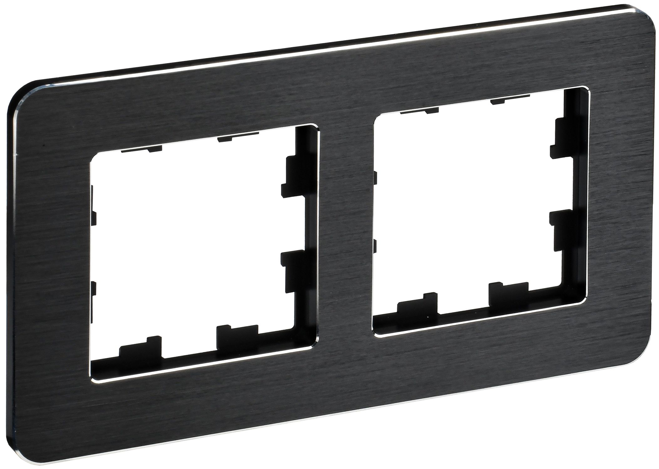 IEK BRITE DECOR Черный/алюм металл. скругл.угол Рамка 2-м РУ-2-1-Бр RE AL