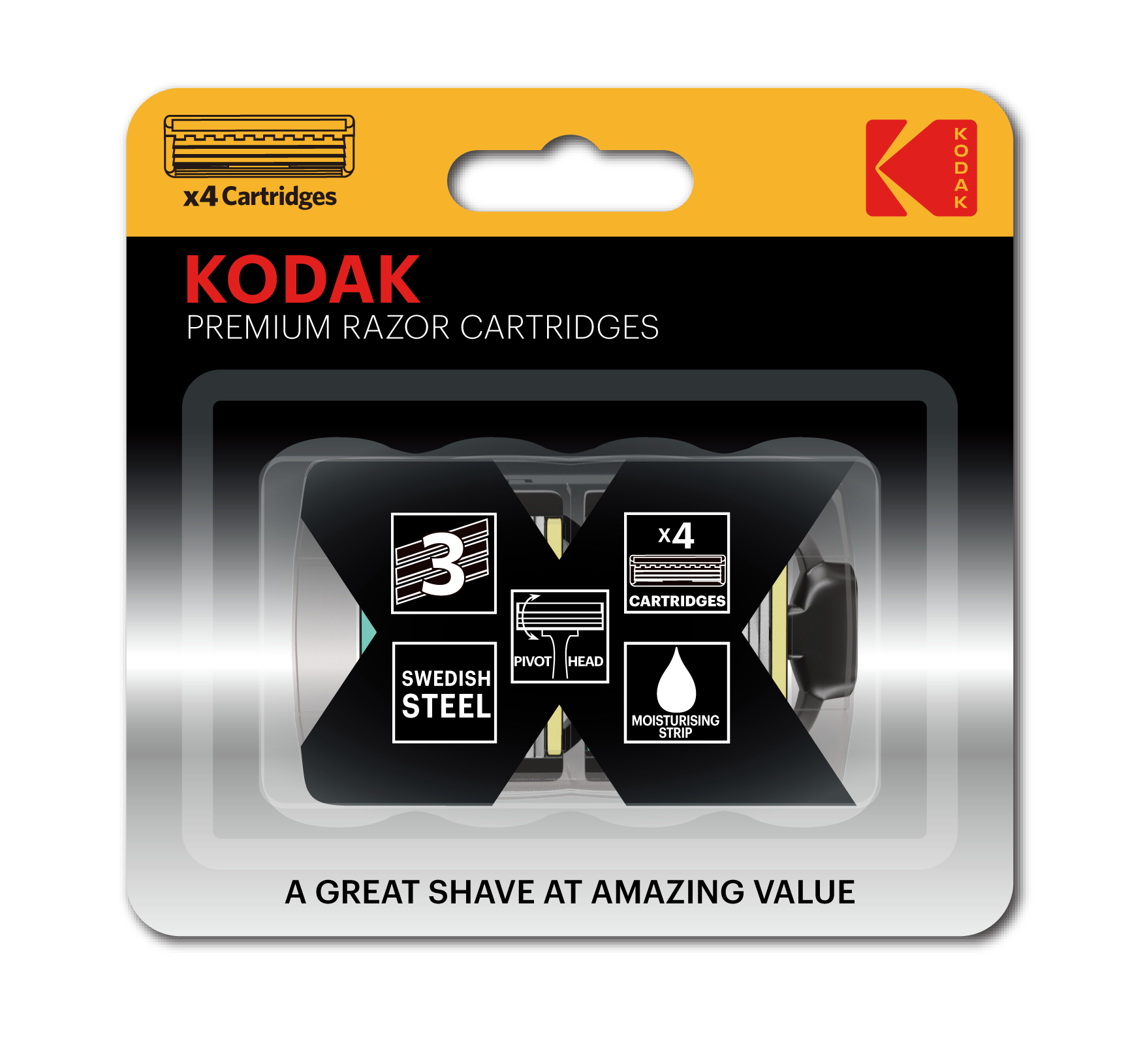 Сменные кассеты для бритья Kodak Premium Razor 3 лезвия 4 штуки (96/394/13824)