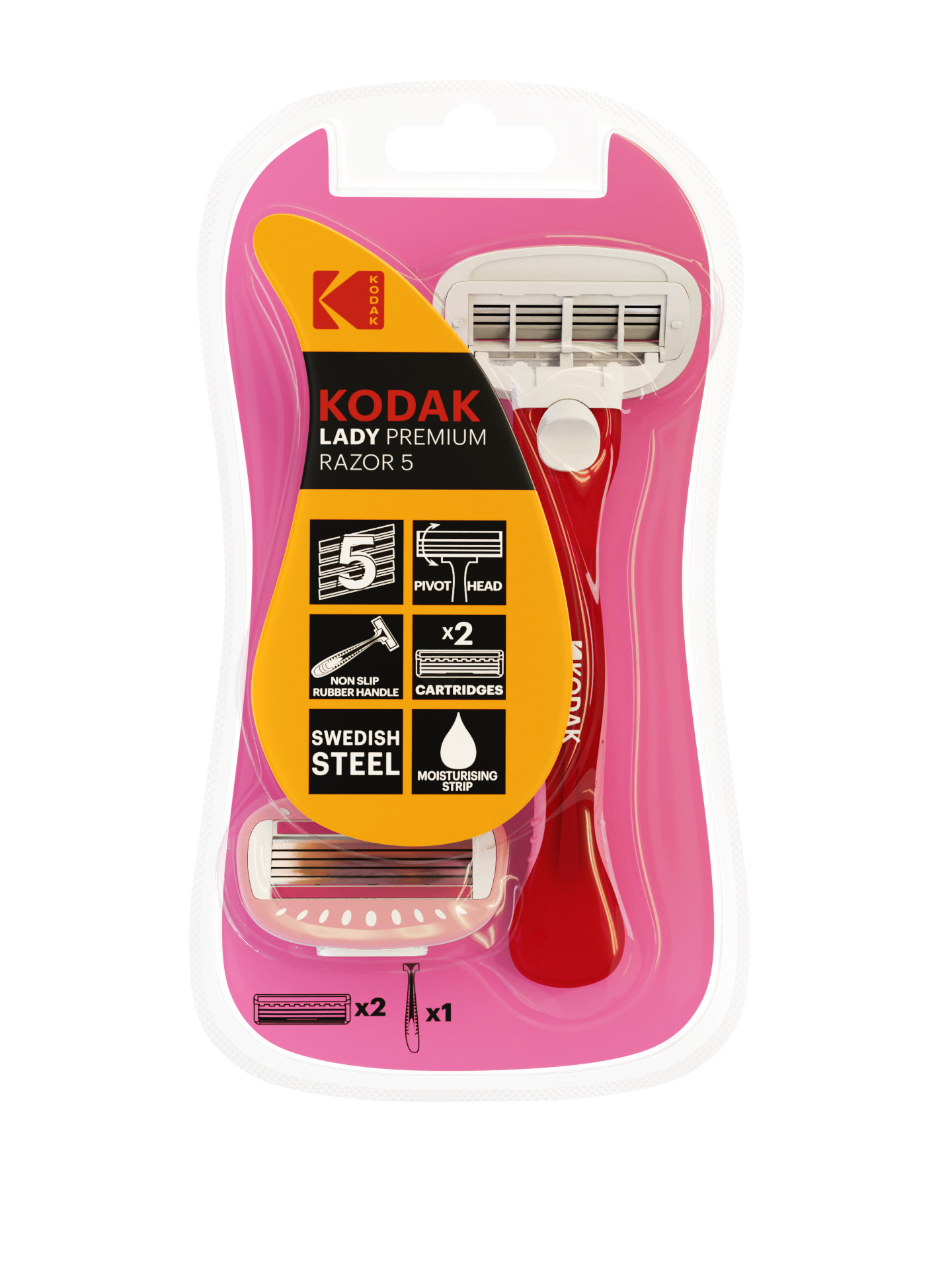 Бритвенная система Kodak LADY Prem Razor 5 женская 5 лезвий розовая 2 сменных кассеты (12/48/864)