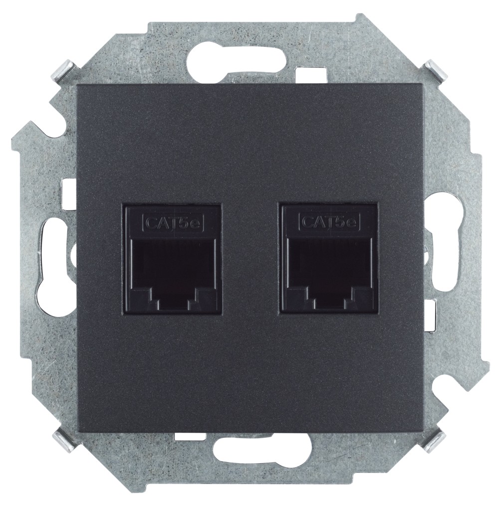 Simon 15 Графит Розетка компьютерная двойная RJ45 кат.5е (АМР)