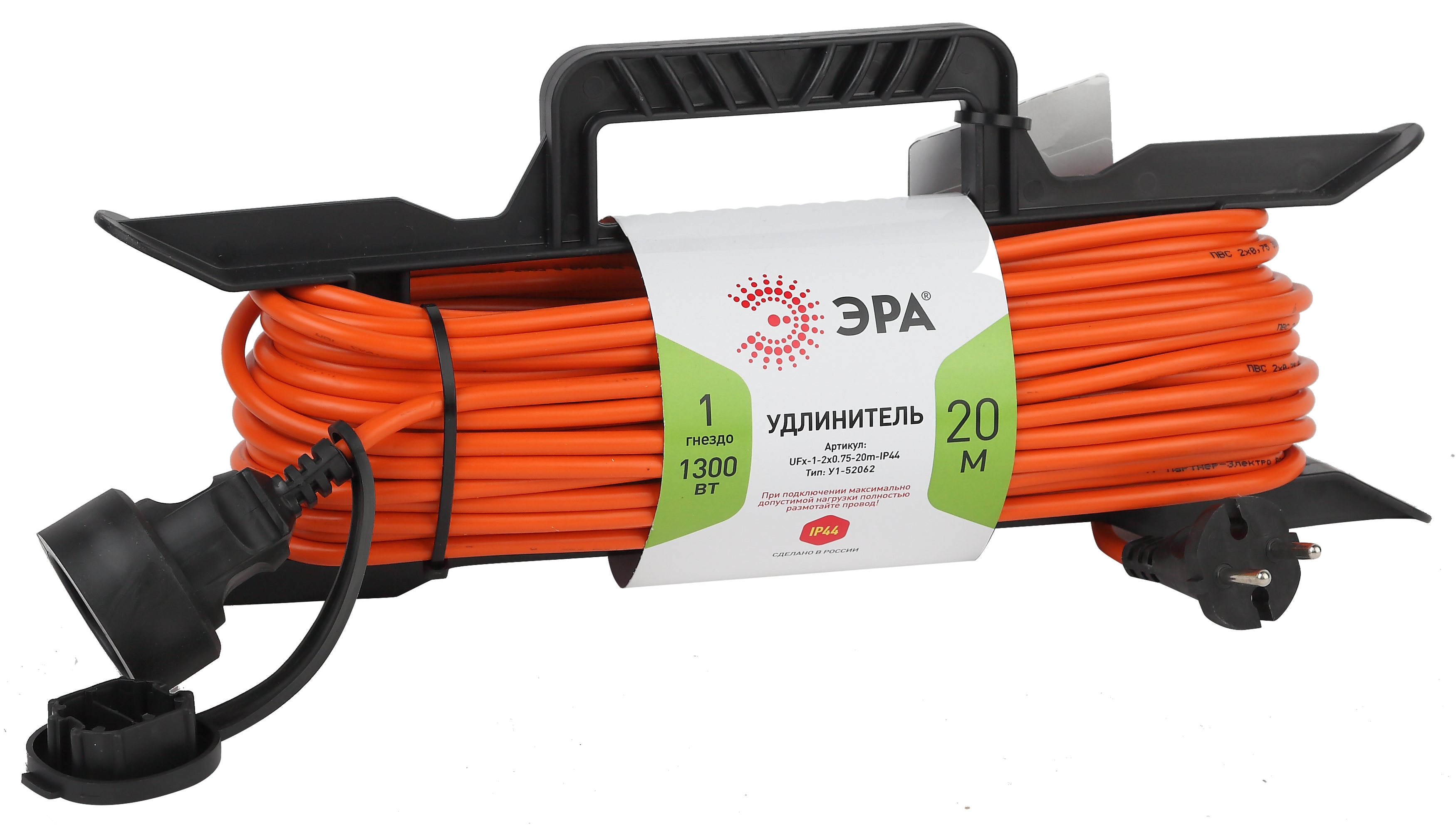 ЭРА Удлинитель силовой UFx-1-2x0.75-20m на рамке без заземления 1 розетка 20м ПВС 2x0.75мм2