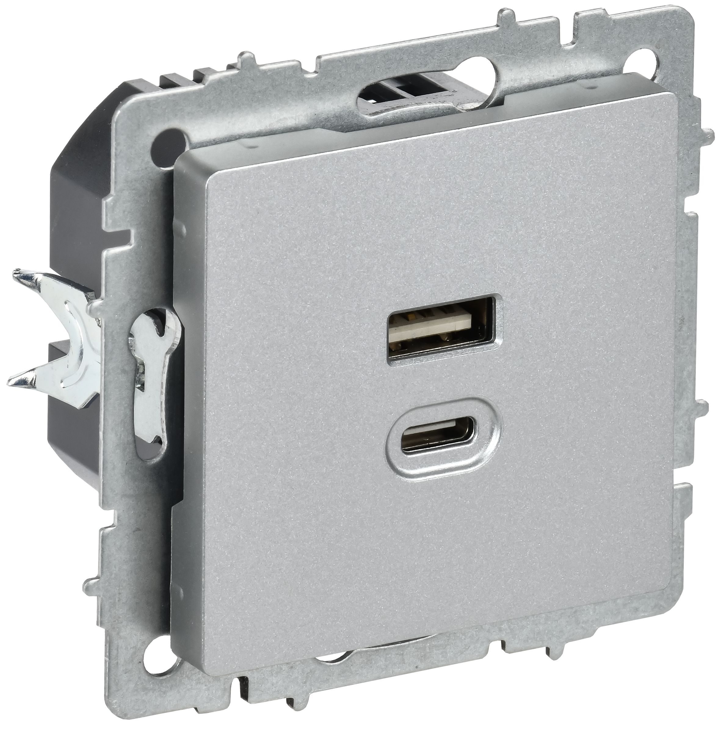 IEK BRITE Роз. USB A+C 45Вт высокоск. зар. РЮ11-2-БрА алюм.