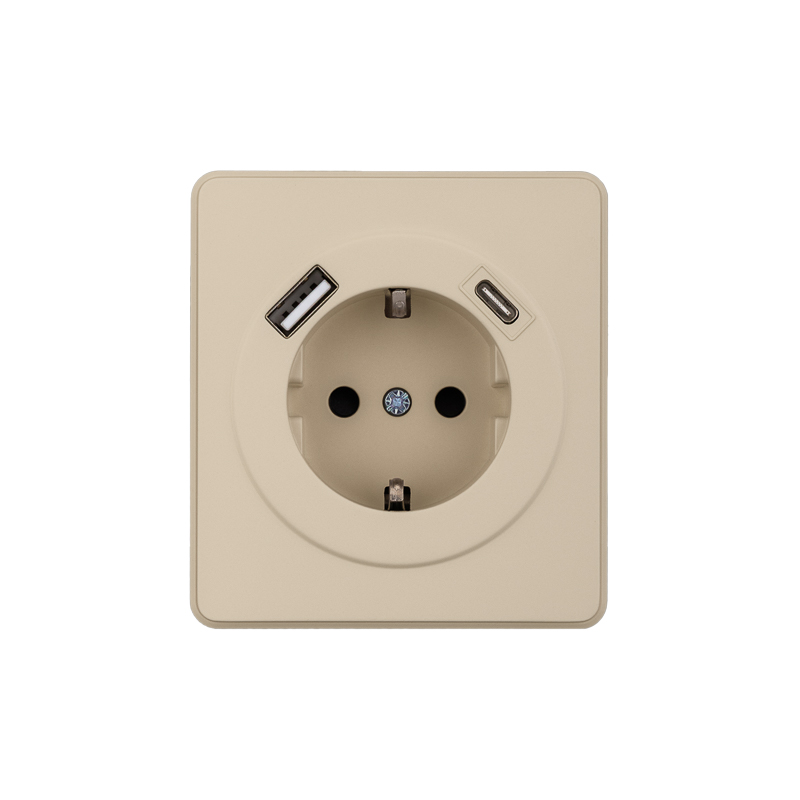 KRANZ ROUND Розетка 1-ая с/з с/у з/ш 16А с USB A+C быстрой зарядки 5В/3А шелк, с 1-пост. рамкой