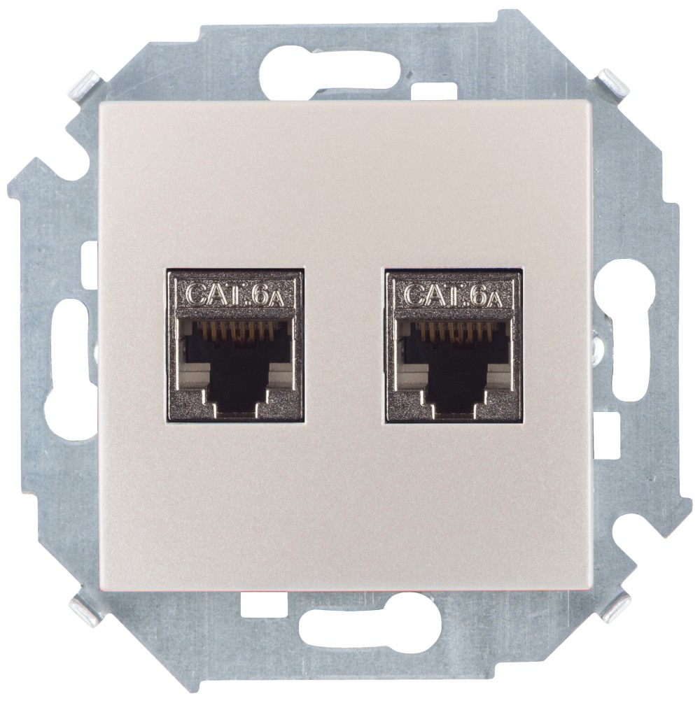 Simon 15 Шампань Розетка компьютерная двойная 2хRJ45 кат.6A (АМР, FTP)