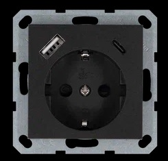 Jasmart G Антрацит Розетка с/з со шторками 16A c USB A+C 25W