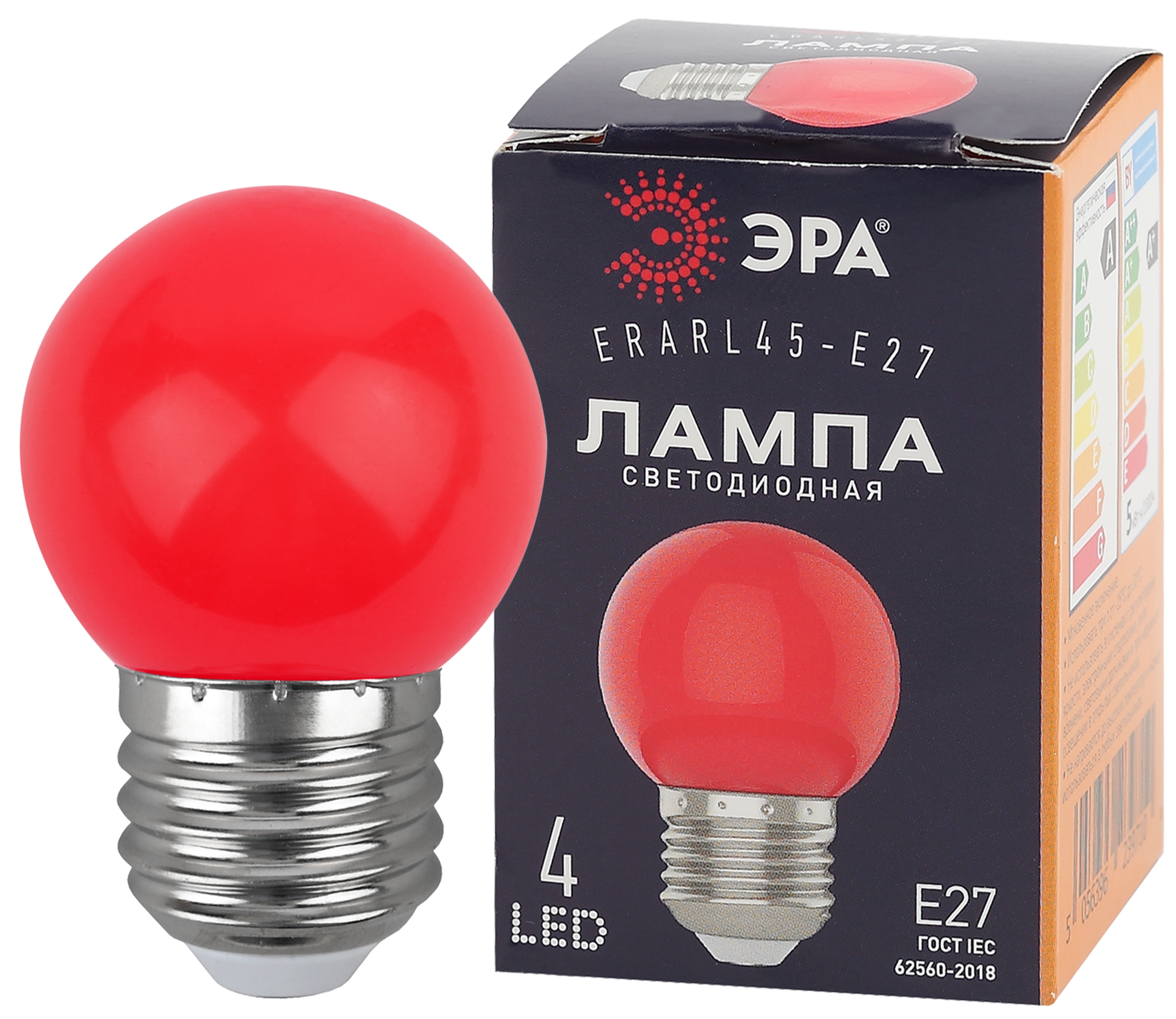 Лампочка светодиодная ЭРА STD ERARL45-E27 E27 / Е27 1Вт шар красный для белт-лайт