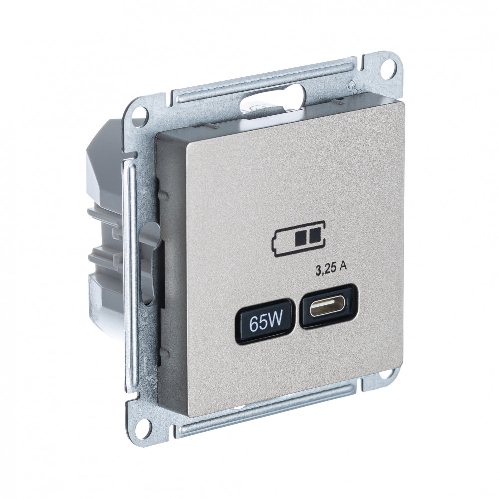SE AtlasDesign Шампань USB Розетка тип-C 65W высокоскор.заряд. QC, PD, мех.