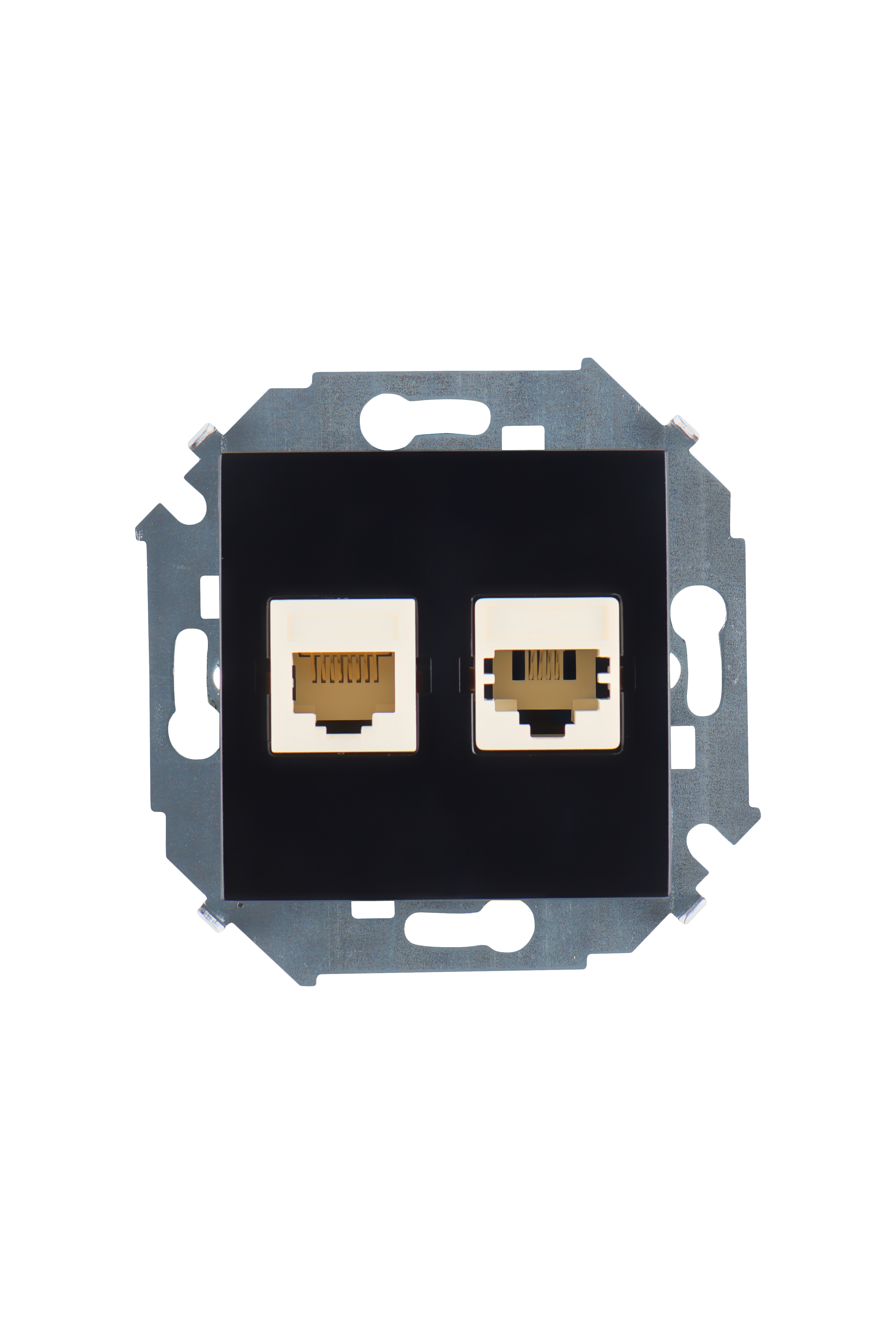 Simon 15 Черная Розетка ТЛФ + комп RJ11+RJ45 кат.5е