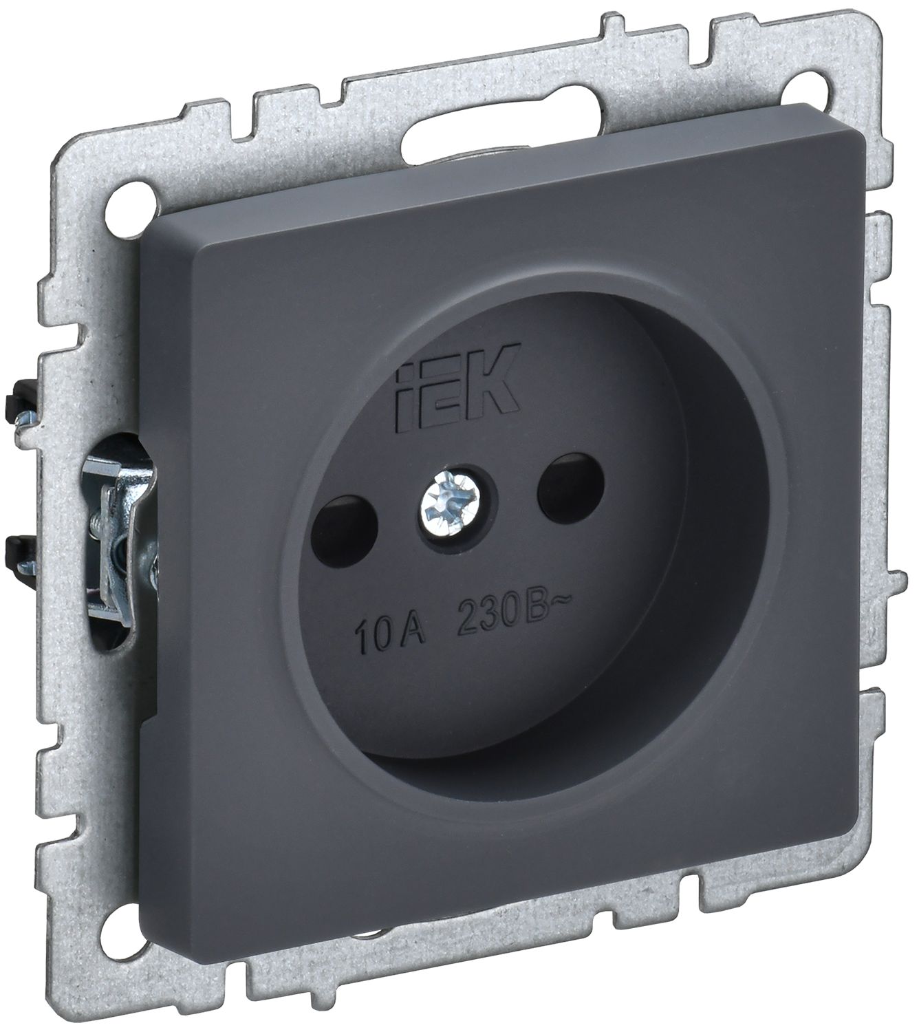 IEK BRITE BASE Графит Розетка без з/к с з/ш 10А РСш10-2-БрГ