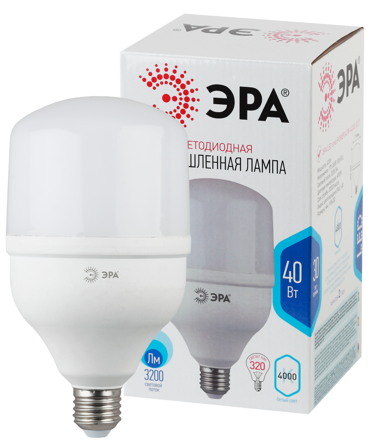 Лампа светодиодная ЭРА STD LED POWER T120-40W-4000-E27 E27 / Е27 40 Вт колокол нейтральный белый свет