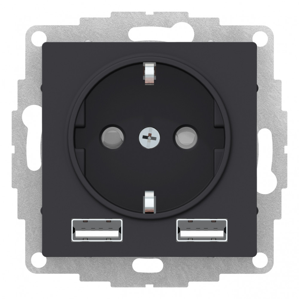 SE AtlasDesign Карбон SO + USB Розетка A+A, 5В/2,4А, 2х5В/1,2 А, механизм