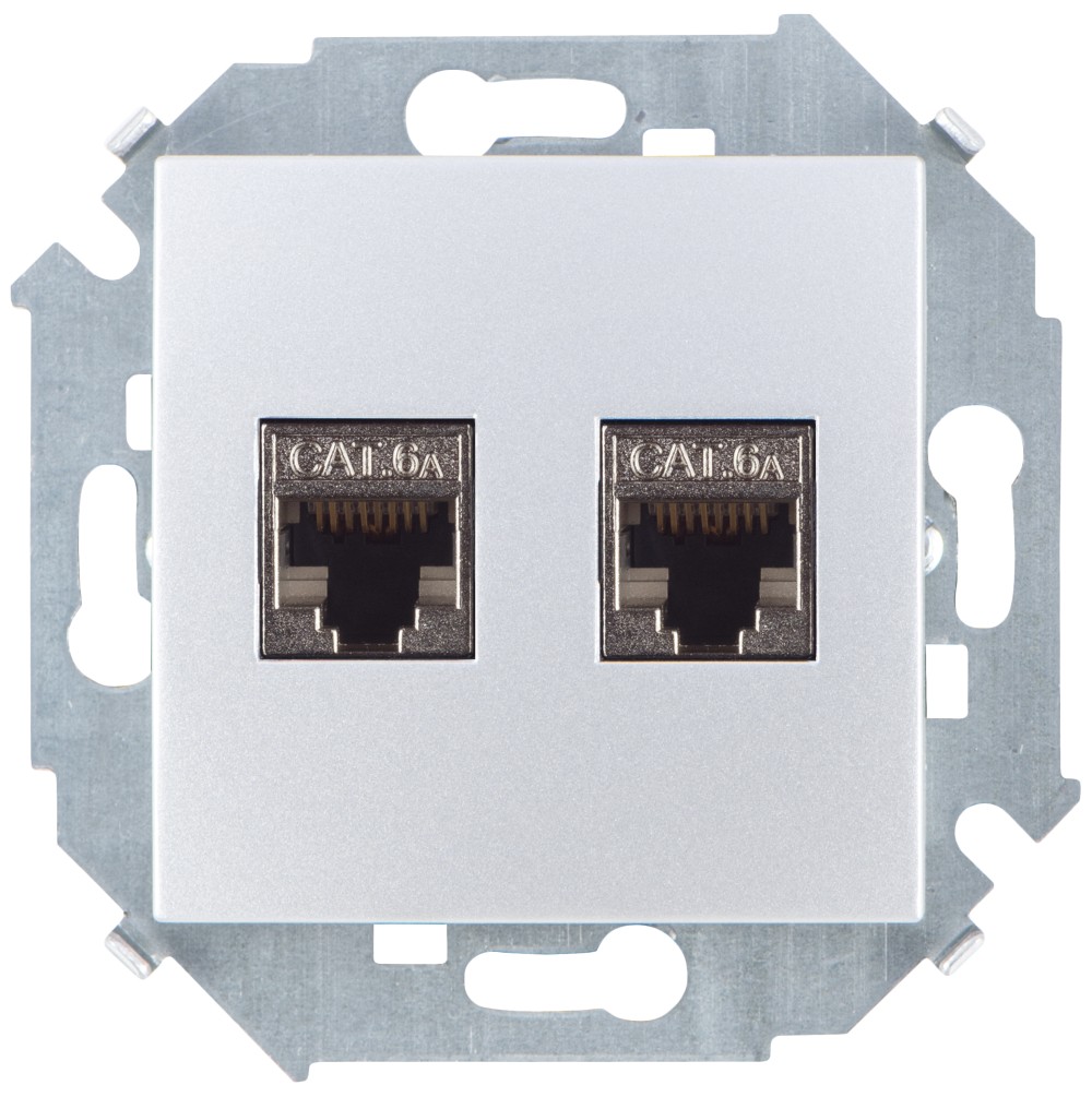 Simon 15 Алюминий Розетка компьютерная двойная 2хRJ45 кат.6A (АМР, FTP)