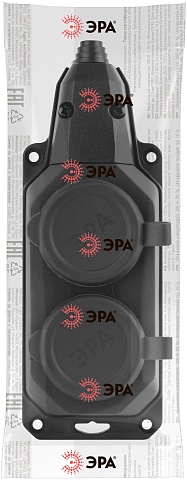 ЭРА Колодка K-2e-B-IP44 каучуковая с заземлением 2 розетки 16A IP44 черная