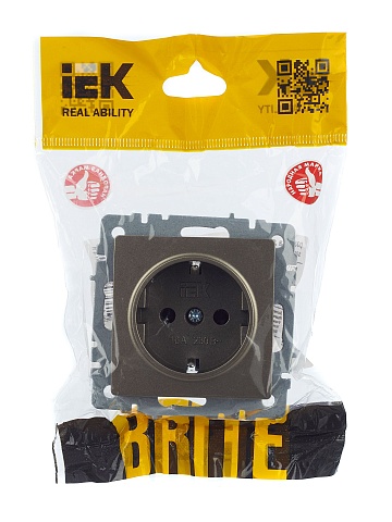 IEK BRITE Розетка 1-местная с заземлением без защитных шторок 16А РС11-1-0-БрШ шампань