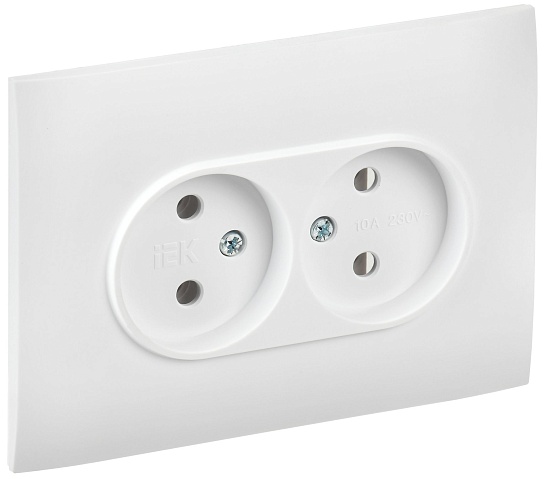 IEK SKANDY Арктический белый Розетка 2-ая б/з 10А в сборе SK-R10W