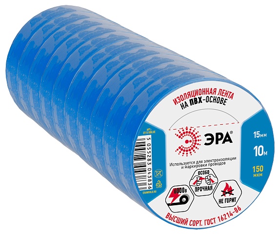 ЭРА Изолента ET1510BLUE ПВХ 15мм х 10м синяя