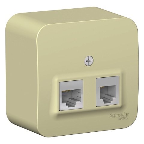 SE Blanca наруж Беж Розетка 2-ая: компьютерная RJ45, кат.5E + телефонная RJ11, изолир. пластина