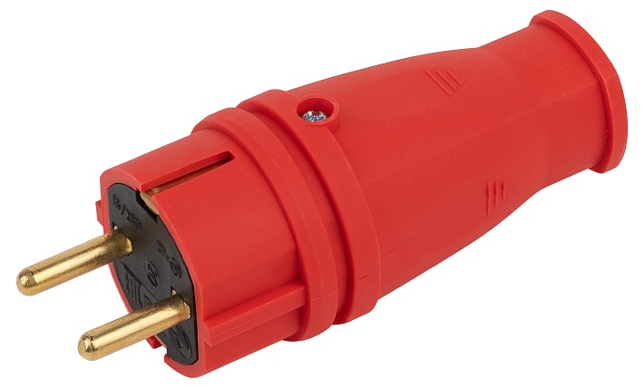 ЭРА Вилка VX10-R-IP44 каучуковая c заземлением 16А IP44 прямая красная