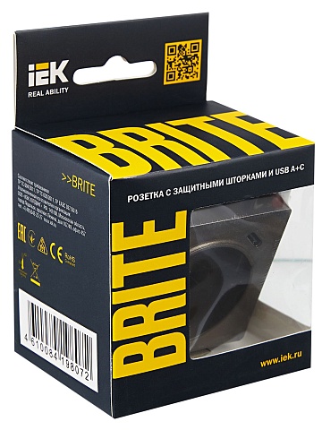 IEK BRITE Роз. с з/к/ш 16А с USB A+C 18Вт РЮш11-1-БрТБ бр.