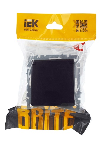 IEK BRITE Розетка 1-местная с заземлением с защитными шторками и крышкой 16А IP44 РСбш10-3-44-БрЧ черный