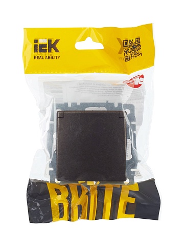 IEK BRITE Розетка 1-местная с заземлением с защитными шторками и крышкой 16А IP44 РСбш10-3-44-БрТБ темная бронза