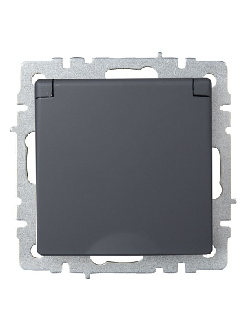 IEK BRITE Розетка 1-местная с заземлением с защитными шторками и крышкой 16А IP20 РСбш10-3-БрГ графит