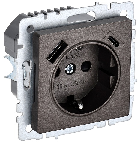 IEK BRITE Роз. с з/к/ш 16А с USB A+C 18Вт РЮш11-1-БрТБ бр.