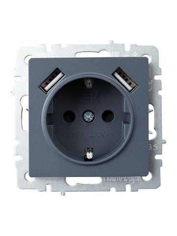 IEK BRITE Роз. с з/к/ш 16А с USB A+A 3,1А РЮш10-2-БрМ мар.