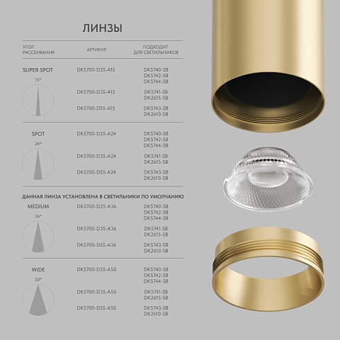 Denkirs DK2615-SB Накладной светильник SHINE TUBE со светодиодом, D45*H115, IP20, 3000К, 7W, RA≥90, сатинированная латунь, алюминий