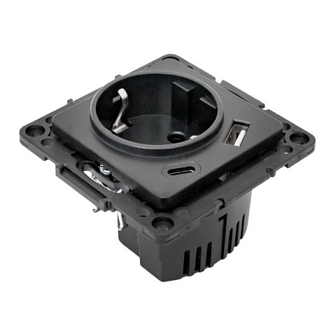 EKF Стокгольм Механизм Розетки 1-местной с/з, USB A+C 16А винтовые клеммы черный с защ. штор..