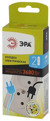 ЭРА Колодка K-2 2 розетки без зазeмления белая