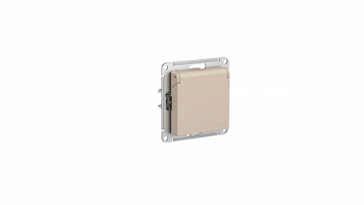 SE AtlasDesign Песочный Розетка с/з со шторками с крышкой, 16А, IP20, механизм