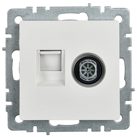 IEK BRITE Розетка двойная TV+RJ45 кат.5E РТВ/РК12-БрКр белый