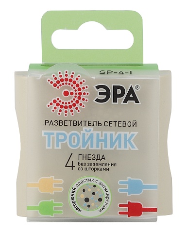 ЭРА Разветвитель электрический SP-4-I на 4 розетки без заземления 16А слоновая кость