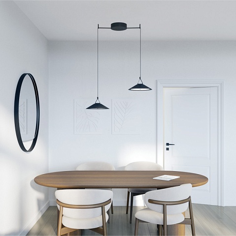 Denkirs DK5565-BK Трековый светильник Belty Flow со светодиодом d300mm H71mm 48V 12W 120° 3000K IP20 черный алюминий