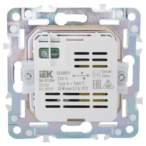 IEK SKANDY Серый Розетка USB A+C 18Вт SK-R13Gr