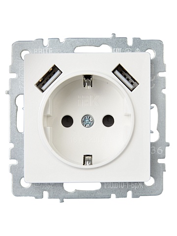IEK BRITE Роз. с з/к/ш 16А с USB A+A 2,1А РЮш10-1-БрЖ жемч.